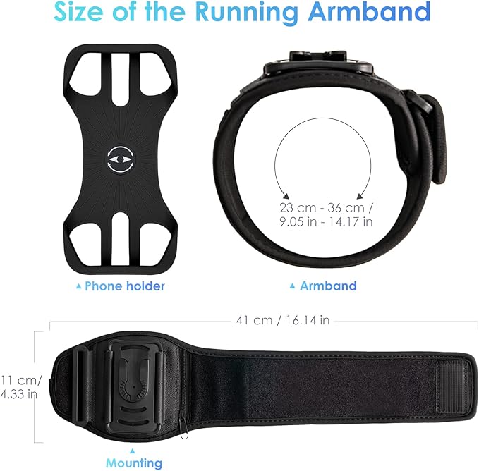 Cikyner Running Armband Phone Holder - 360 Rotatable & Detachable Sports Armband With Earphone/Cash Pocket for 4.5-7'' iPhone - for Gym, Hiking-StrideForce Fitness