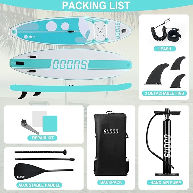 Inflatable Stand Up Paddle Board 10‘x30‘‘- Ultra-Light SUP with Backpack, Pump, Paddle, Coil Leash, 3 Fins, Repair Kit, Stable Design, Non-Slip EVA Deck for Adults & Youth-StrideForce Fitness