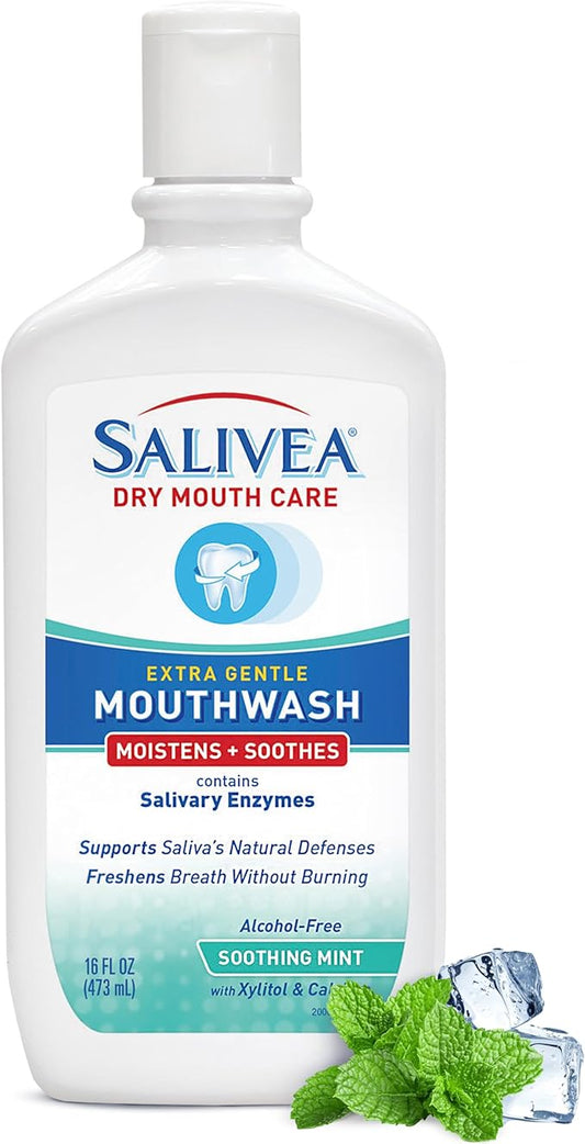 SALIVEA Dry Mouth Mouthwash - Soothing Mint Mouthwash with Natural Salivary Enzymes - Gentle Mouthwash to Aid Dry Mouth Care - Breath Freshener & Dry Mouth Care - Mint Flavor (16 oz Bottle)