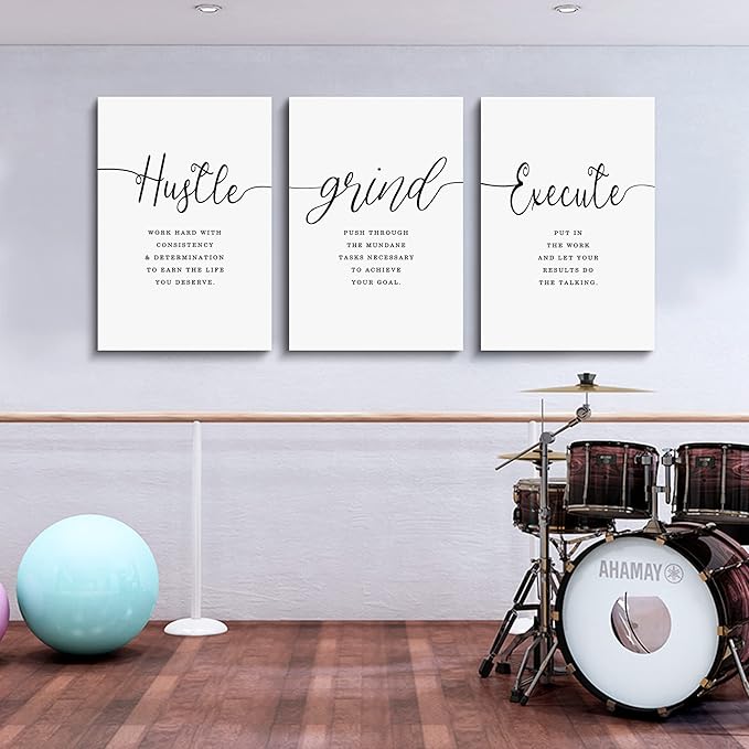 Canvas Grind Quote, Hustle Grind Execute, Inspirational Print, Office Wall Art, Large Poster, Motivational Wall Art, Office Decor Set of 3 Prints (16x24in x 3pcs)-StrideForce Fitness