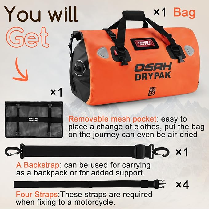 Waterproof Duffel Bag - Motorcycle Dry Bag Tail Bag with Large Storage Space, Waterproof Luggage Duffle Bags with Outer Mesh Zipper Pocket for Camping, Kayaking, Fishing & Traveling-StrideForce Fitness