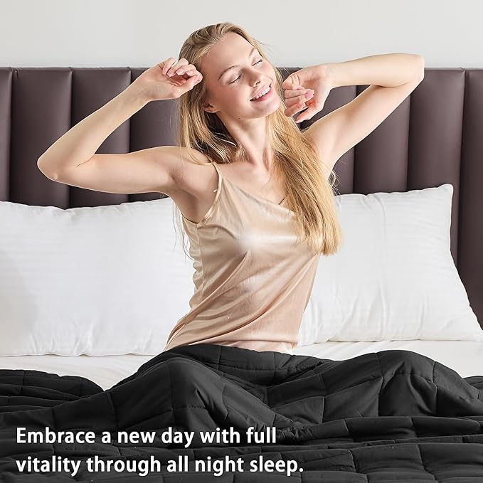 yescool Weighted Blanket for Adults (20 lbs, 60" x 80", Black) Cooling Heavy Blanket for Sleeping Perfect for 190-210 lbs, Queen Size Breathable Blanket with Premium Glass Bead, Machine Washable-StrideForce Fitness