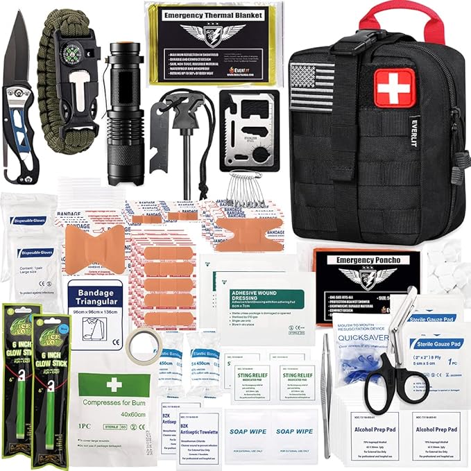 EVERLIT 250 Pieces Survival First Aid Kit IFAK EMT Molle Pouch Survival Kit Outdoor Gear Emergency Kits Trauma Bag for Camping Boat Hunting Hiking Home Car Earthquake and Adventures-StrideForce Fitness