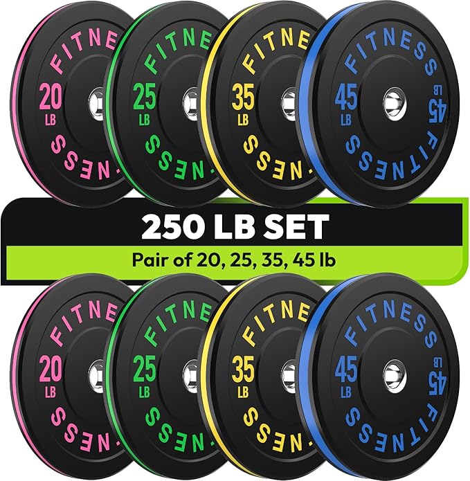 Rubber Weight Plates, Olympic Bumper Plate Set 2-Inch, 45/100 / 160/190 / 260/300 lb Barbell Weights for Home Gym, Colored Standard Strength Training Plates for Weightlifting-StrideForce Fitness