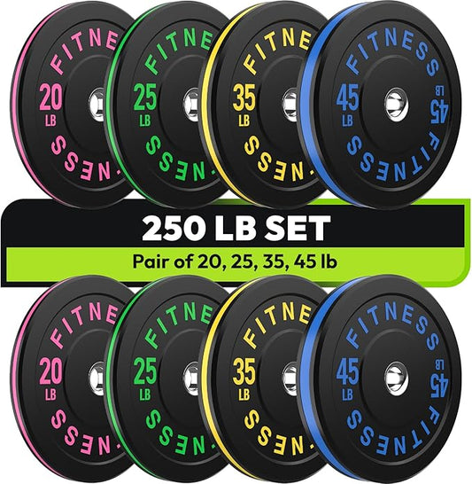Rubber Weight Plates, Olympic Bumper Plate Set 2-Inch, 45/100 / 160/190 / 260/300 lb Barbell Weights for Home Gym, Colored Standard Strength Training Plates for Weightlifting-StrideForce Fitness