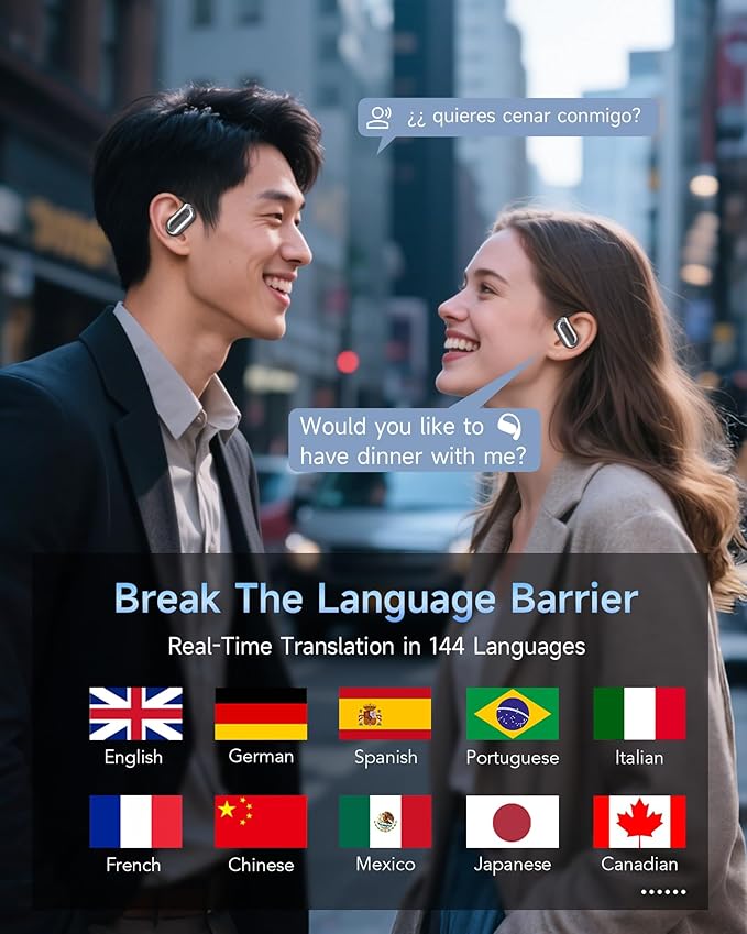 AI Translation Earbuds Real Time 144 Language Translator Earbuds for iPhone and Android Translation Headphones Translating Device for Travel Business Learning with Charging Case-StrideForce Fitness
