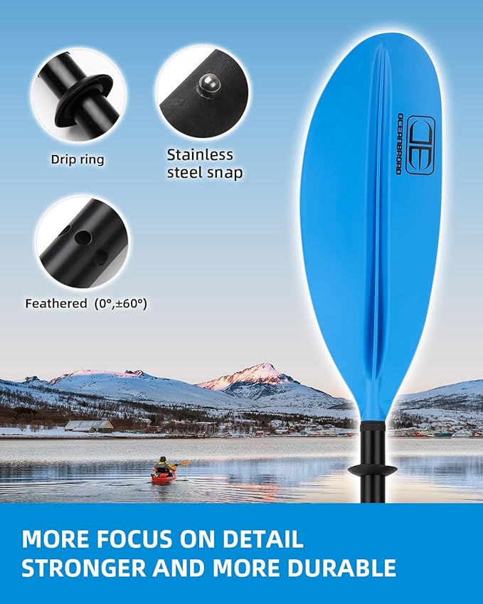 OCEANBROAD Kayak Paddle 86in/218cm, 90.5in/230cm, 95in/241cm Alloy Shaft Kayaking Boating Canoeing Oar with Paddle Leash-StrideForce Fitness