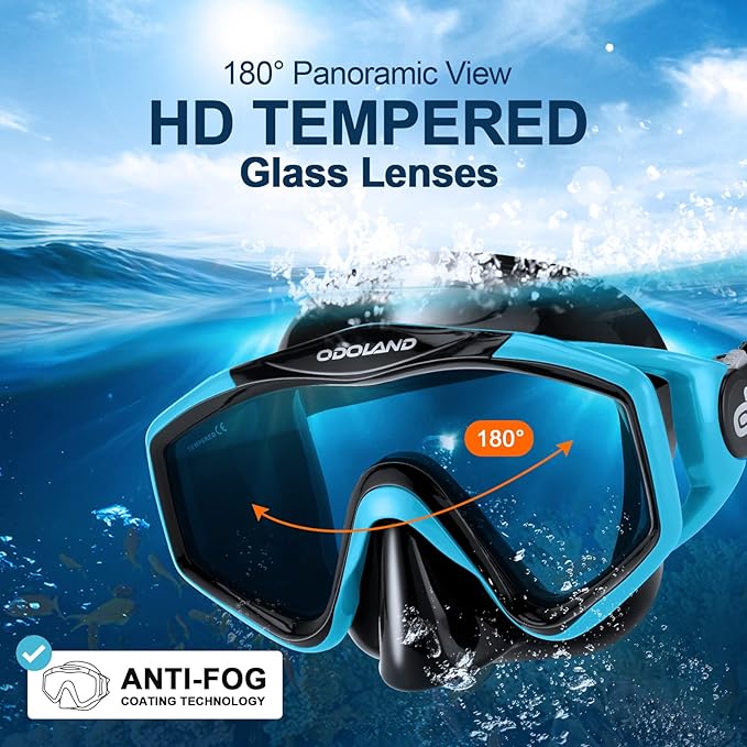 Odoland Kids Snorkeling Packages Snorkel Set, Dry Top Snorkel Mask with Adjustable Swim Fins for Boys and Girls Age 7-14-StrideForce Fitness