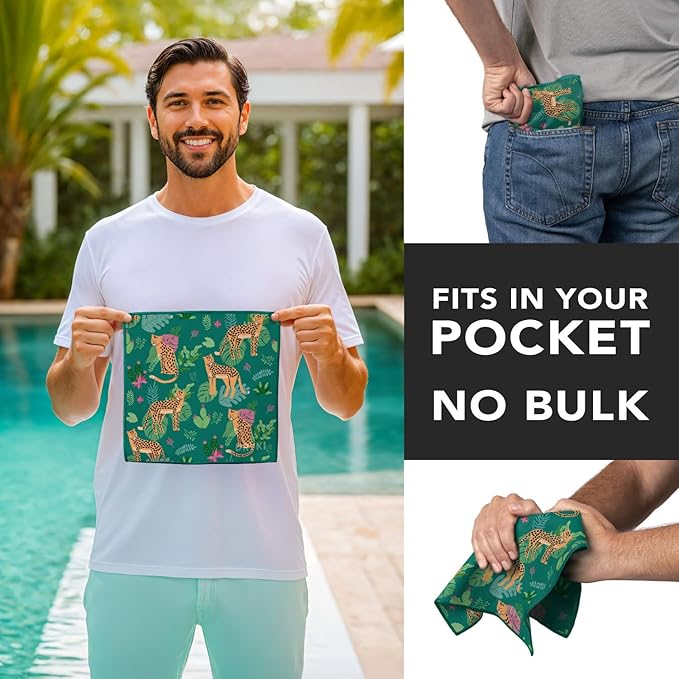 Pocket-Sized Sweat Towels - The Original Sweat Absorbing Handkerchiefs - Quick-Dry Microfiber Sweat Rags for Face, Hands, & Body - Men & Women - Gym, Sports, and Work (Jungle Cat: 5 Pack)-StrideForce Fitness