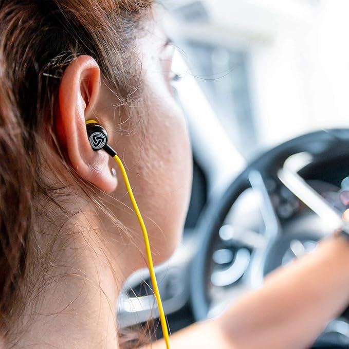 LUDOS Clamor Wired Earbuds in-Ear Headphones, 5 Years Warranty, Earphones with Microphone, Noise Isolating Ear Buds, Memory Foam for iPhone, Samsung, School Students, Kids, Women, Small Ears - Yellow-StrideForce Fitness