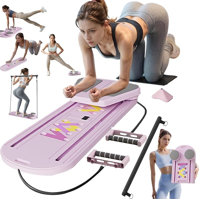 Pilates Reformer Board, 6 in 1 Portable & Foldable Pilates Reformer Set with Resistance Bands, Pilates Board for Home Workout, Multifunctional Abdominal Board-StrideForce Fitness