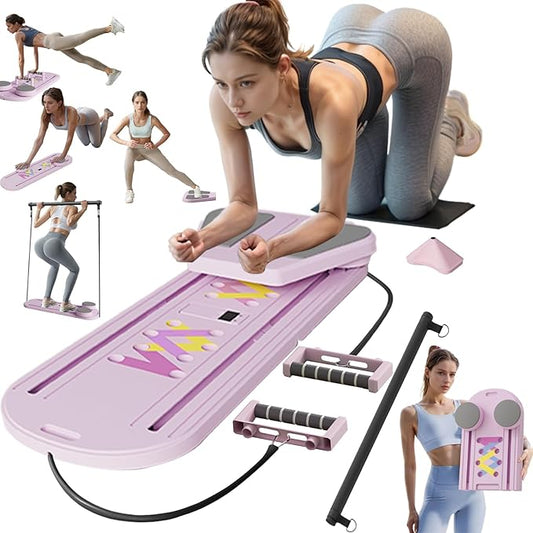 Pilates Reformer Board, 6 in 1 Portable & Foldable Pilates Reformer Set with Resistance Bands, Pilates Board for Home Workout, Multifunctional Abdominal Board-StrideForce Fitness