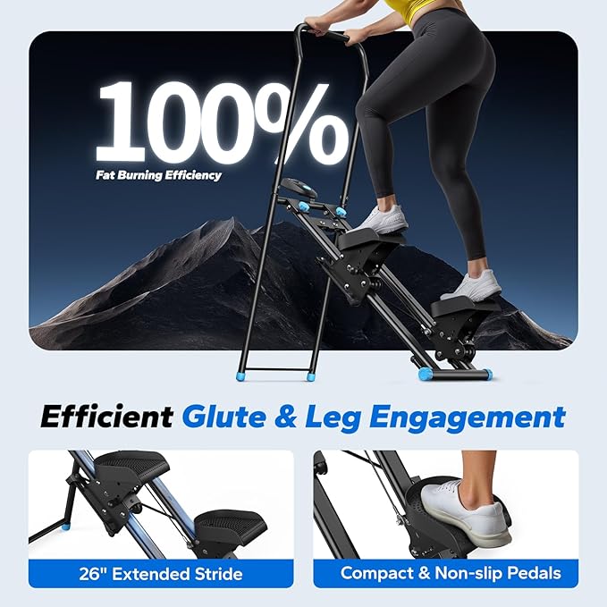 MERACH Stair Stepper for Home Gym Exercise, New Version Stairmaster for Full-Body Workout, Compact Folding Stair Climber with Extended Step Range, Adjustable Handlebar/Pedal-StrideForce Fitness