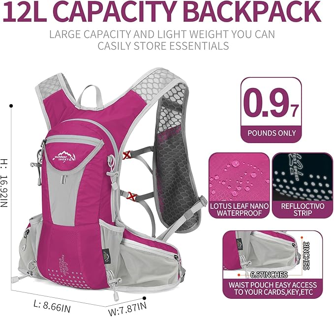 Hydration Pack Backpack, Lightweight Water Backpack with 2L Leakproof Hydration Bladder Daypack for Men Women,Running Hydration Vest for Outdoor Trail-StrideForce Fitness