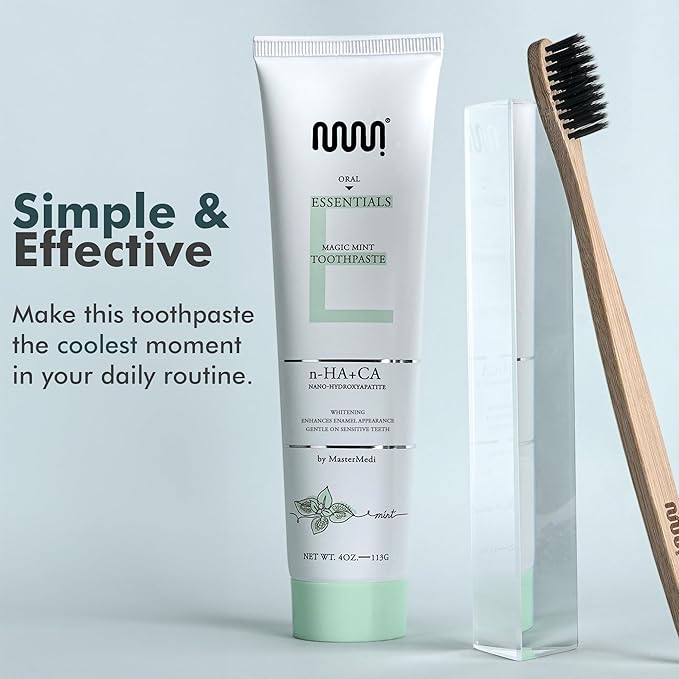 MasterMedi Nano Hydroxyapatite Toothpaste (Inspired by 10% nHA Formulas), Fluoride-Free, Whitening, Sensitive Teeth Care, Enamel Support, SLS Free, Xylitol, Magic Mint, 4 Oz (Pack of 3)