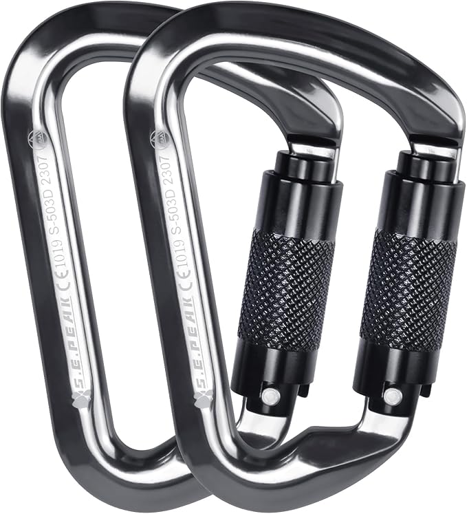 SEPEAK UIAA 30kN Climbing Carabiner Clips, Professional Heavy Duty Twist Locking Carabiners for Climbing,Mountaineering, Rappelling, Camping, Hiking, Swings, Large D Ring Hooks-StrideForce Fitness