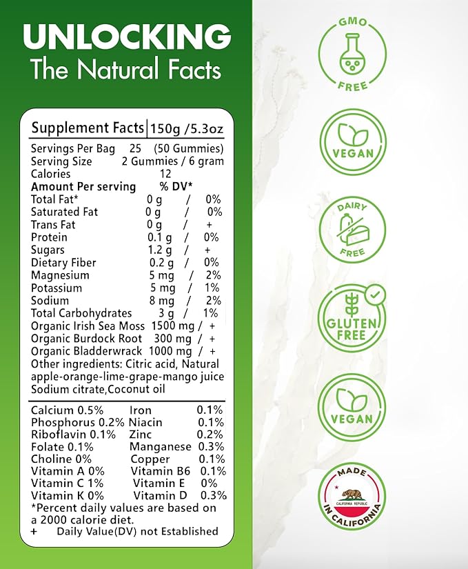 Sea Moss Gummies - Irish sea Moss raw Organic, Bladderwrack, Burdock Root. Contains Sea Moss Gel and Powder. Superfoods for Vegan, Keto and Dr Sebi Diet. Immune Boosting (2 Packs)-StrideForce Fitness