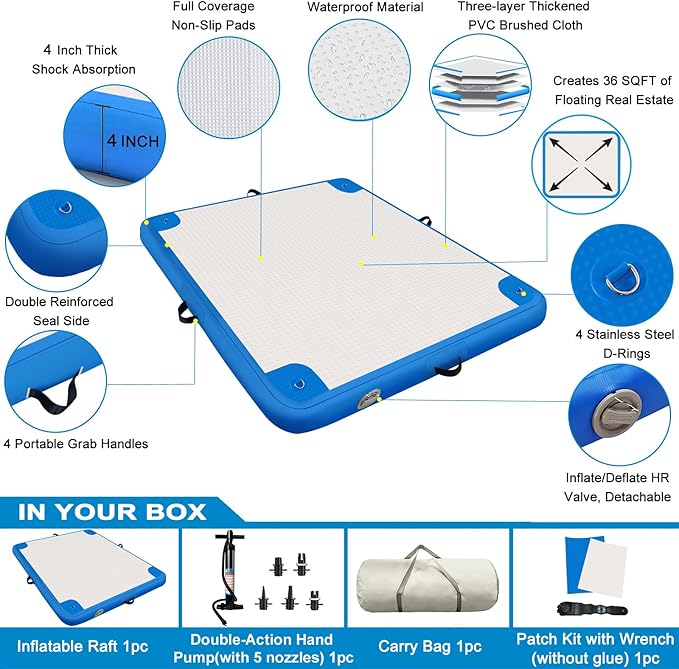 Inflatable Lake Float for Adults, Multi-Person Inflatable Swim Deck with None-Slip Surface, Swimming Water Platform, Floating Island - Dock - Raft for Pool & Beach, Lake, River Fun-StrideForce Fitness