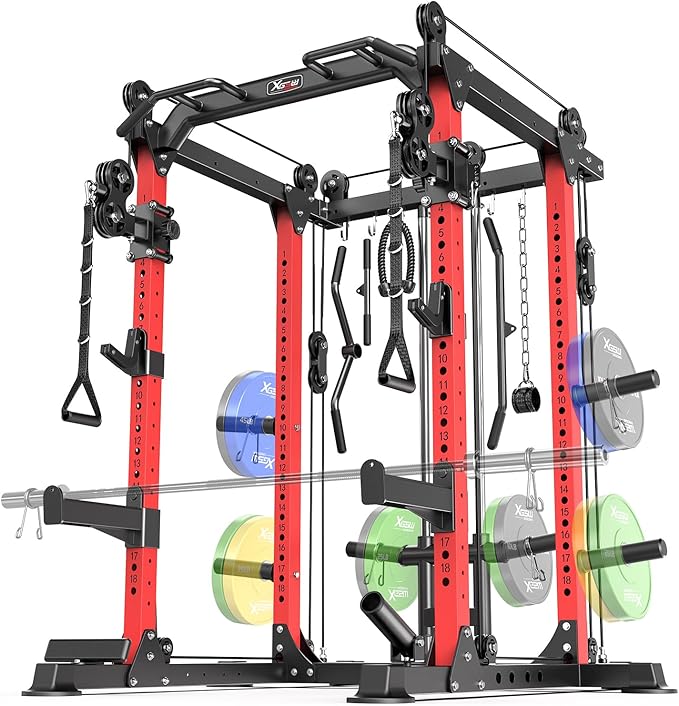 Power Cage,1600lbs Multi-Function Power Rack with Adjustable Cable Crossover System and More Training Attachment, Weight Cage for Home Gym-StrideForce Fitness