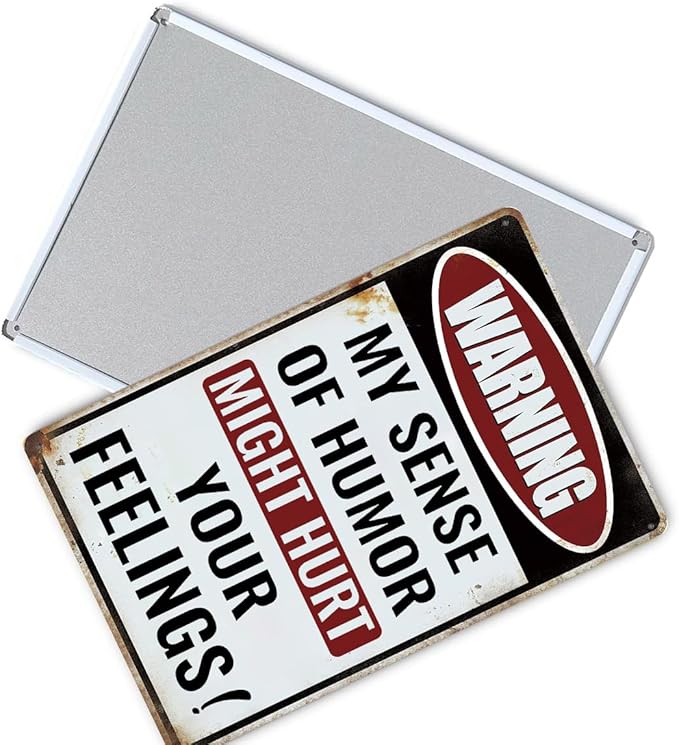 Funny Man Cave Decor Bar Tin Signs Man Cave Sign Metal Garage Signs For Men Outdoor Bar Accessories Waring My Sense Of Humor Might Hurt Your Feelings Sign 8x12 Inches-StrideForce Fitness
