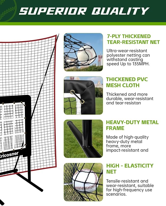 9 Hole Pitching Net, Heavy-Duty Baseball Net with Strike Zone for Pitching and Hitting, Height Adjustable Training Equipment with 9 Pocket Pitching Target for Baseball & Softball Practice-StrideForce Fitness