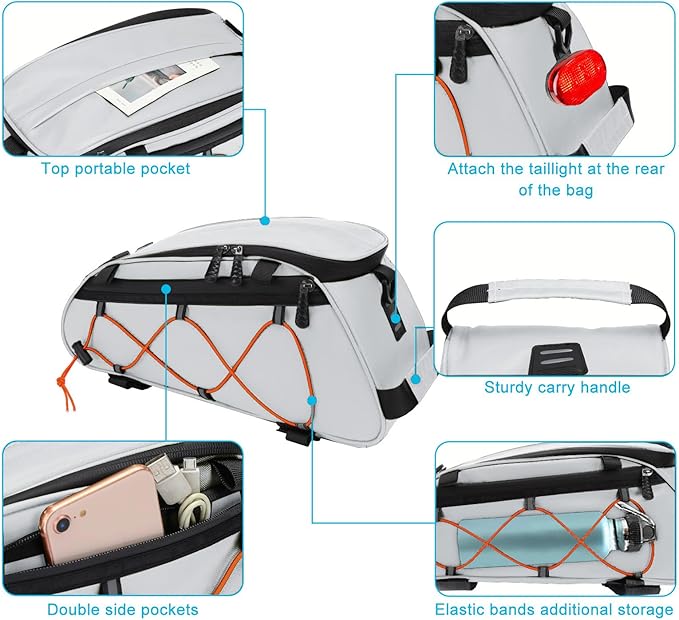 MOSISO Bike Rack Bag with 2 Removable Panniers, Waterproof Bike Trunk Cooler Storage Handbag Insulated Bicycle Rear Seat Pouch, Bicycle Storage Saddle Shoulder Bag Cycling Luggage Pouch, Silver-StrideForce Fitness