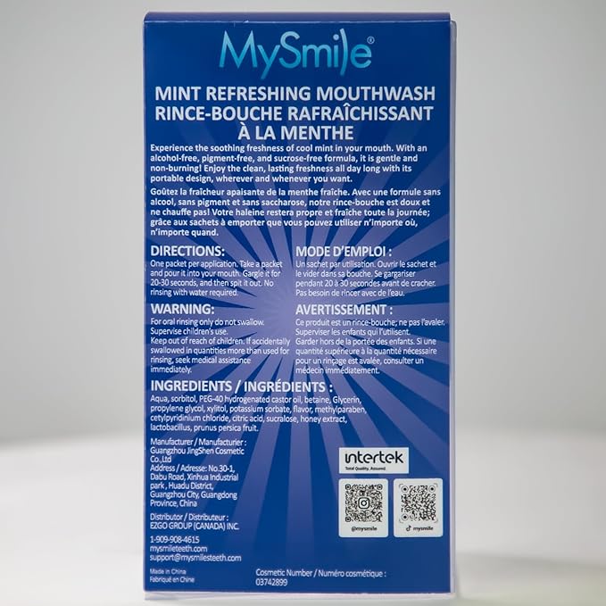 MySmile Mouthwash Alcohol Free, Mouth Wash for Adults, Travel Mouthwash, Oral Rinse Helps Kill 99% of Bad Breath Germs, Prevents Cavities, Fluoride Free, Fresh Mint, 30 Uses