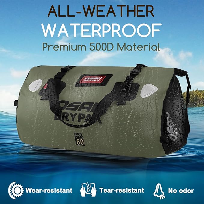 Waterproof Duffel Bag - Motorcycle Dry Bag Tail Bag with Large Storage Space, Waterproof Luggage Duffle Bags with Outer Mesh Zipper Pocket for Camping, Kayaking, Fishing & Traveling-StrideForce Fitness