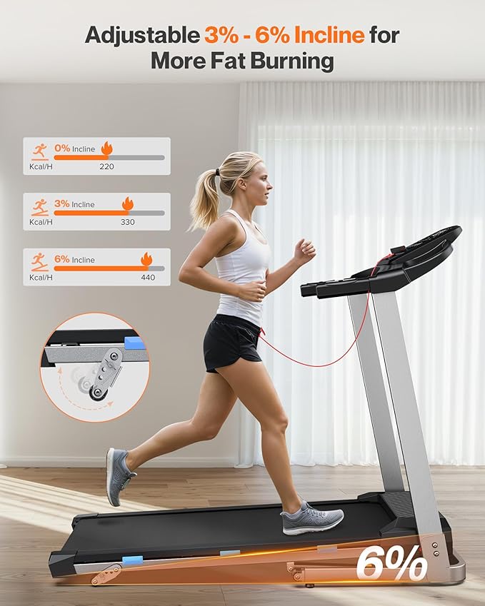 Folding Treadmill with Incline, 3.0 HP Quiet Treadmills for Home, 350 lbs Weight Capacity & 7.6 MPH, Incline Treadmill with Pulse Sensor and Bluetooth Speaker, Wide Belt, App, LED Display-StrideForce Fitness