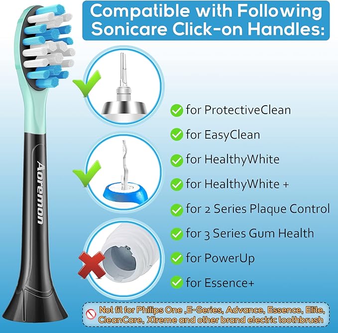 Aoremon Replacement Toothbrush Heads for Philips Sonicare C3 Premium Plaque Control HX9044/65 G3 Gum Care HX9054/65 W3 4100 5100 6100 7500 C1 C2 Flexcare Diamondclean HealthyWhite, 6 Count, Black