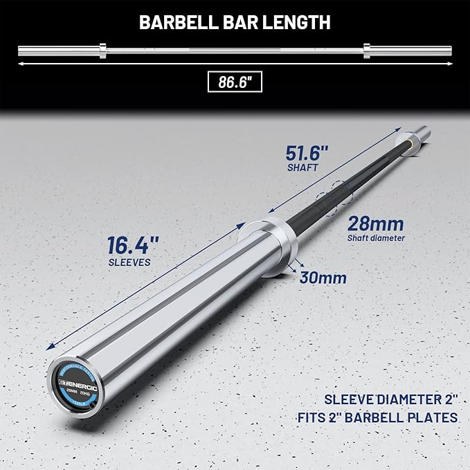7ft Olympic Barbell Bar 45LB Load 1500lbs Capacity Available, for Gym Home Exercises, Weightlifting, Powerlifting for 2" Olympic Plates-StrideForce Fitness