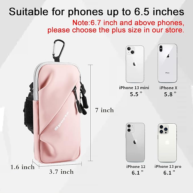Phone Holder, Small Crossbody Shoulder Holsters Bag with Arm Band, Fits iPhone and Android, Use for Running, Walking, Hiking & Biking (6.7 Inches, Pink)-StrideForce Fitness