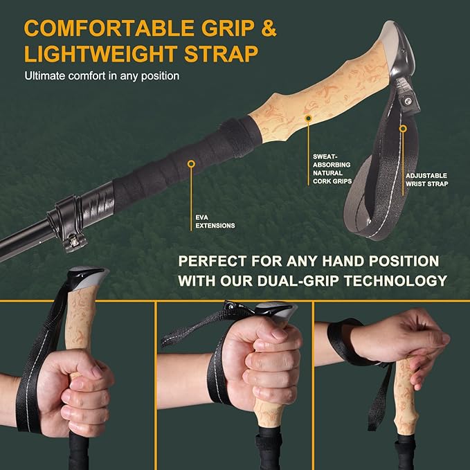 Trekking Poles for Hiking - Walking Sticks for Men, Women, Seniors, 2pc Collapsible Lightweight Aluminum Alloy Hiking Poles for Nordic Walking & Outdoor Adventures-StrideForce Fitness