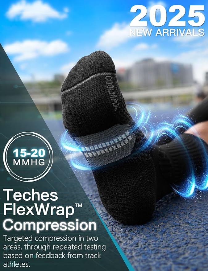 Mens Bamboo Viscose Coolmax Crew Compression Running Socks Athletic Hiking Workout Moisture Wicking Anti-Blister