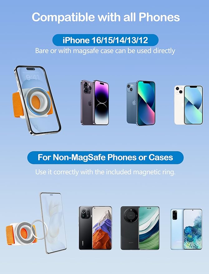 TOPGO Running Phone Holder for iPhone [360° Rotatable & Upgrade Anti-Drop] Magnetic Wrist Phone Holder, Magsafe Armband Compatible with iPhone 17 Pro and Android - Orange-StrideForce Fitness