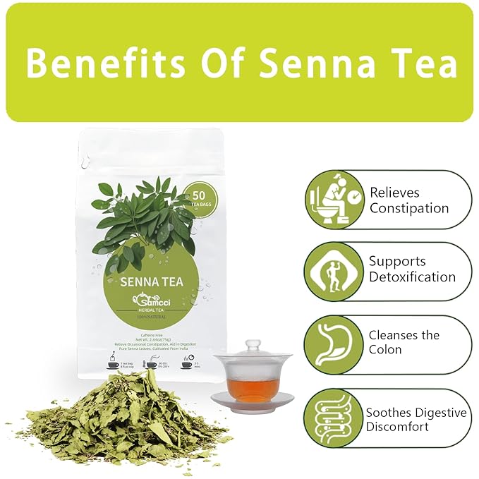 Samcci - Senna Tea, 50 Teabags, 1.5g/bag - Senna Leaf Tea for Constipation -Digestive - Poop for Promoting Digestion - Colon Cleanse -Non-GMO - Caffeine-free-StrideForce Fitness