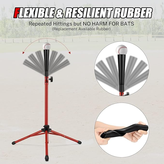 Gonex Baseball Softball Practice Hitting Batting Tripod Stand Rubber Tee Collapsible Portable with Carrying Bag-StrideForce Fitness