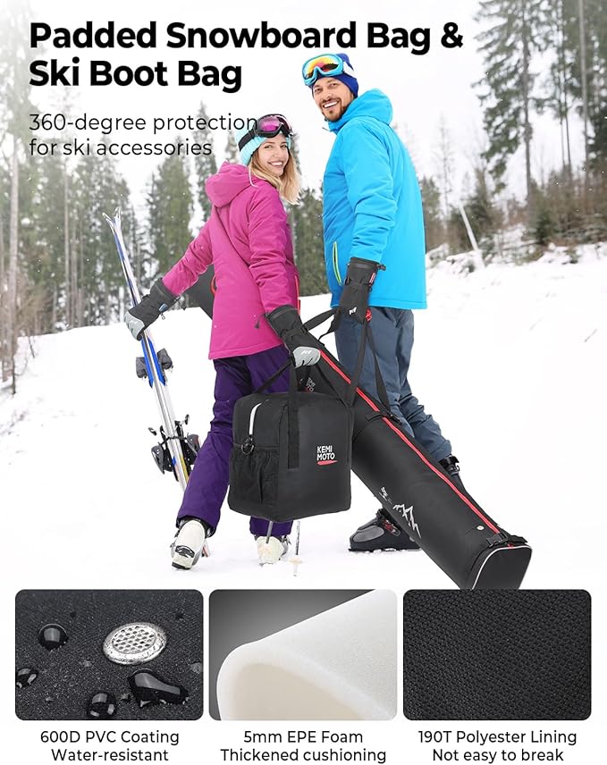 KEMIMOTO Ski Bag and Boot Bag Combo, Snowboard Bag Padded Ski Bags for Air Travel, Snow Ski Bags Fit Skis Up to 200cm, Ski Double Bag Combo-StrideForce Fitness