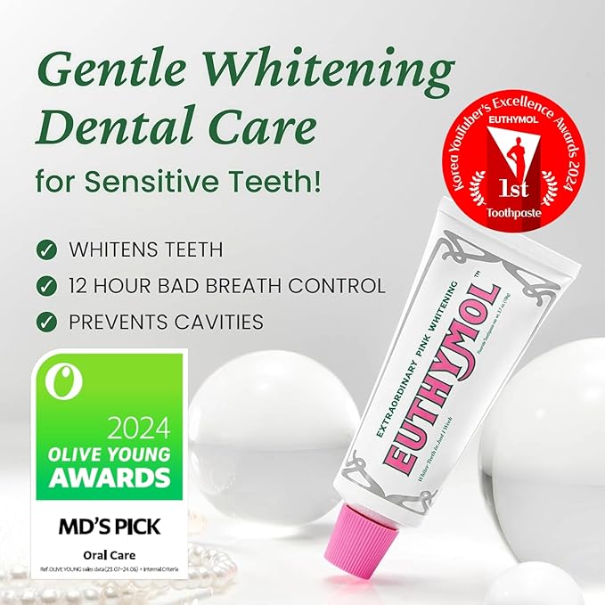 EUTHYMOL Whitening Toothpaste (3.7fl oz*2, Pack of 2) - Stain Removal in 2 Weeks, Long-Lasting Freshness for Sensitive Gum & Teeth. Bad Breath, Cavity Prevention. Recyclable Aluminum Tube