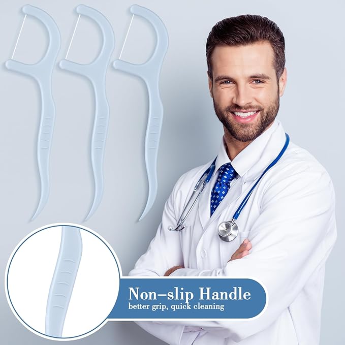 Baderke 200 Count Floss Picks Bulk Non Breakable Tooth Picks Flosser Dental Floss Sticks for Adults Teeth Cleaning Dental Flossers for Family Pack Travel(Light Blue)