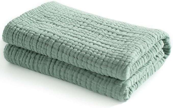 Carriediosa 100% Cotton Muslin Throw Blanket 108" X 90" King Size，4-Layers Summer Gauze Throws for Bed Couch，Soft Lightweight Breathable Linen Blankets Bedspread for Adults All Season，Sage Green-StrideForce Fitness