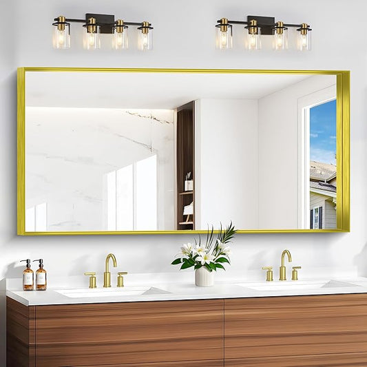 Gold Bathroom Mirror, 30x60 Inch Rectangular Deep Frame Mirror, Large Wall Mounted Bathroom Vanity Mirror Over Sink for Bedroom,Restroom, Living Room, Hangs Vertically or Horizontally-StrideForce Fitness