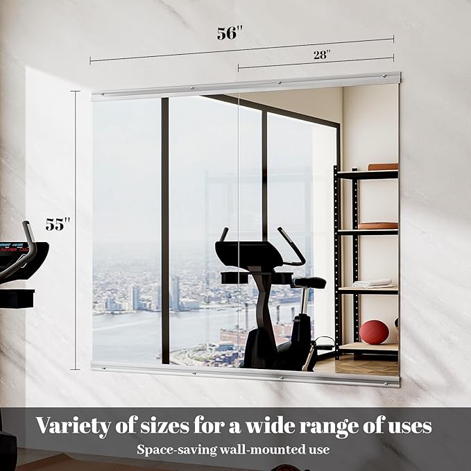 Home Gym Mirror - 2 PCS 28×55 inches, Large Frameless Wall Mounted Full Length Body Mirror for Dancing Studio, Exercise, Fineness, Yoga, Tempered Glass-StrideForce Fitness