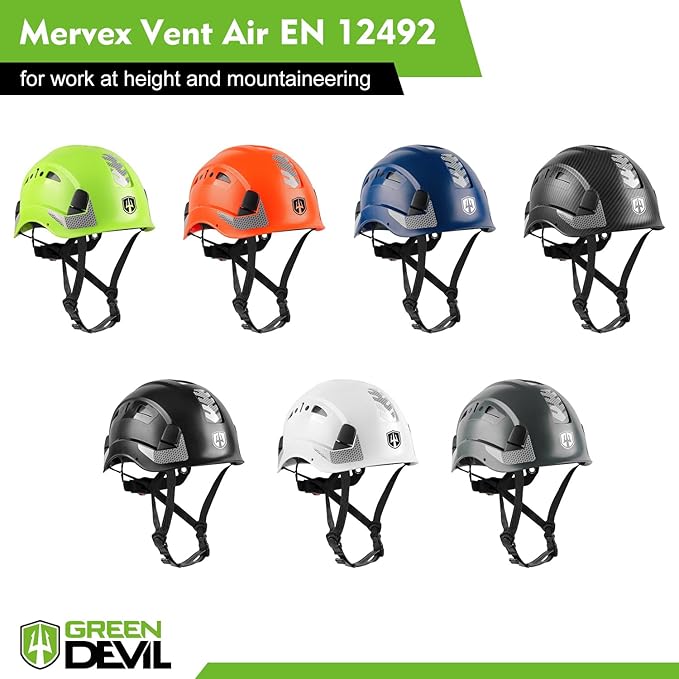 GREEN DEVIL Safety Helmet Hard Hat with Chin Strap Vented Lightweight Adjustable Hardhat for Men Women with Hi-Viz Design Ideal for Tree Climbing Work at Height-StrideForce Fitness