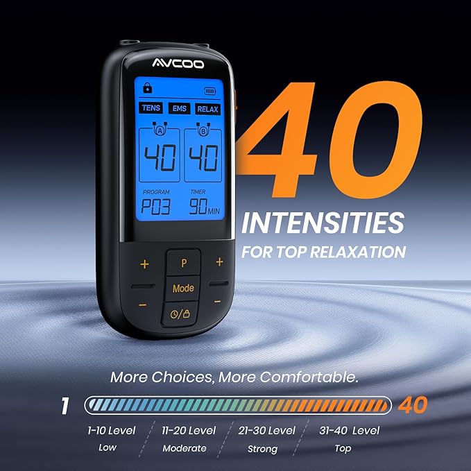 3-in-1 TENS Unit with 32 Modes, Dual Channel EMS Muscle Stimulator with 40 Intensities for Gradual Pain Relief Therapy, Rechargeable Electronic Pulse Massager with 12 Electrode Pads, EVA Case-StrideForce Fitness