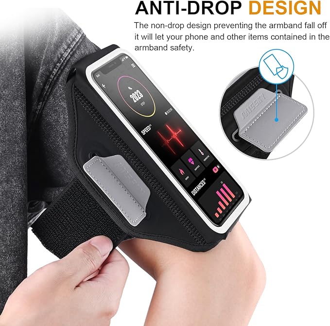 Running Armband with Earphone Bag Cell Phone Armband for iPhone 16 15 Pro 14 Plus 13 11 XR XS, Galaxy S24/S10 Water Resistant Sports Phone Holder Case & Zipper Slot Car Key Holder for 6.9 inch Phone-StrideForce Fitness