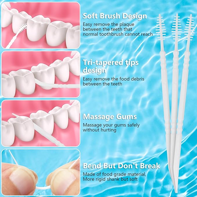 Brushpicks Interdental Toothpicks,Soft Bristle Dental Floss Picks Toothpicks,Helps Removes Plaque and Debris Between Your Teeth, Mint, 900PCS (Pack of 3)