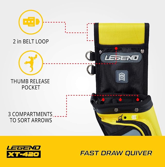 Legend XT420 Field Quiver - Left or Right-Handed Quiver Arrow Holder, Archery Quiver with 3 Arrow Tube, Durable Nylon Hip Quivers with Multiple Pockets for Archery Accessories, Score Card & Tools-StrideForce Fitness