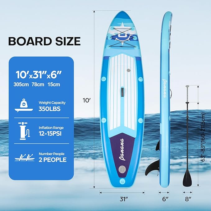Panana Inflatable Stand Up Paddle Board, 10'x31 x6 SUP with Premium Paddle Board Accessories Kit, Anti-Slip EVA Deck for Adults Youth of All Skill Levels-StrideForce Fitness
