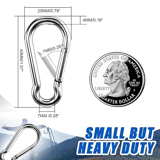 Small Carabiner Clip Hooks, 15pcs 1.57 inch Carabiners Heavy Duty, 304 Stainless Steel Spring Snap Hook Fits Camping Hiking, Metal Clips for Rope Chain Keys Rings-StrideForce Fitness